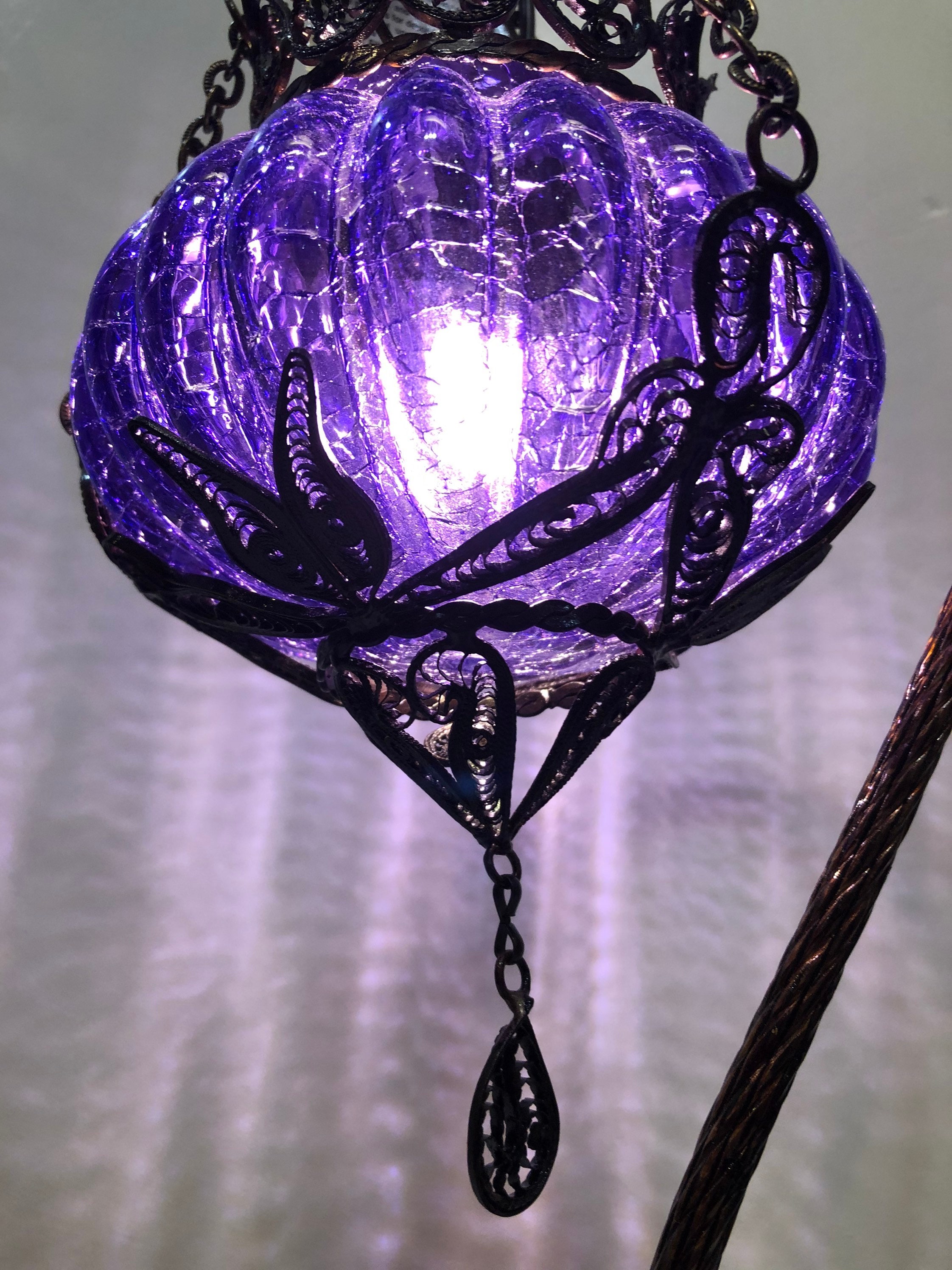 Purple Turkish Mosaic Table Lamp, Vintage Handmade Copper Purple Turkish Mosaic Table Lamp, Vintage Handmade Copper