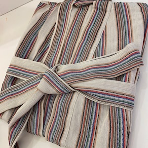 Aydin Pure Turkish cotton striped bathrobe, Peshtemal unisex cotton robe, spa robe, kimono robe, unisex robe, dressing gown, image 1