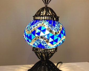 blue Turkish mosaic table lamp, vintage style Handmade Copper Filligree table Lamp,Handmade Turkish Vintage Antique Look blue table lamp