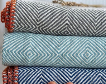 Turkish cotton throw blanket(40&quot;/80”)gray turkish cotton throw, gift for her/him