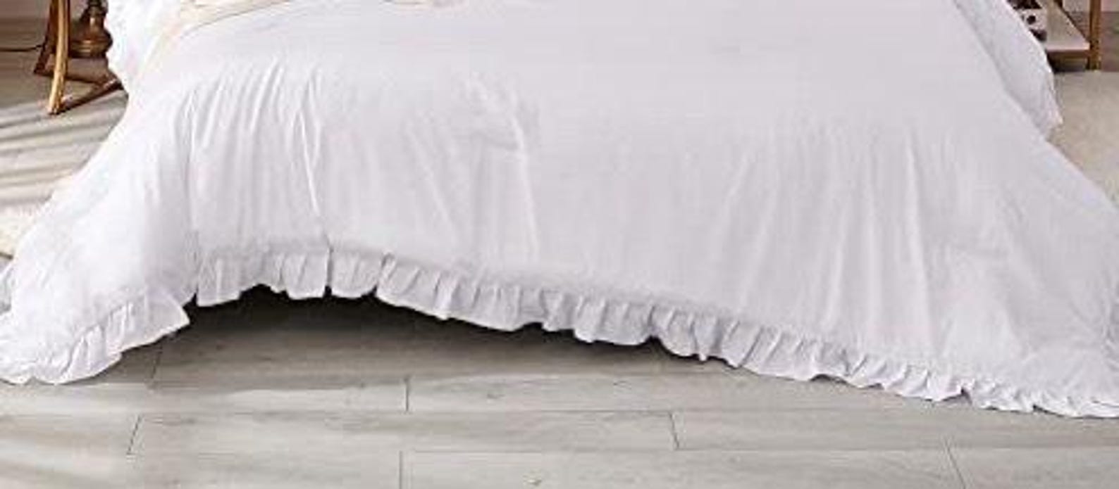 White/ Beige Ruffle Edge Lace Bedding Set – Turkish Premium Cotton ...