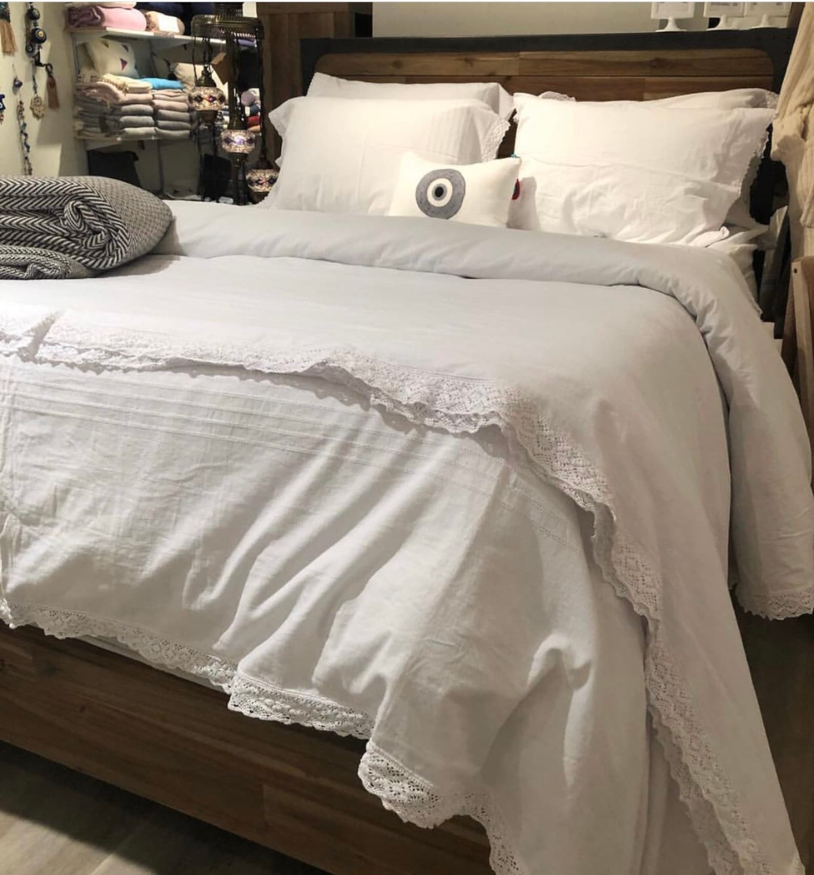 White Organic Cotton Lace Duvet Cover Set White Cotton With Etsy