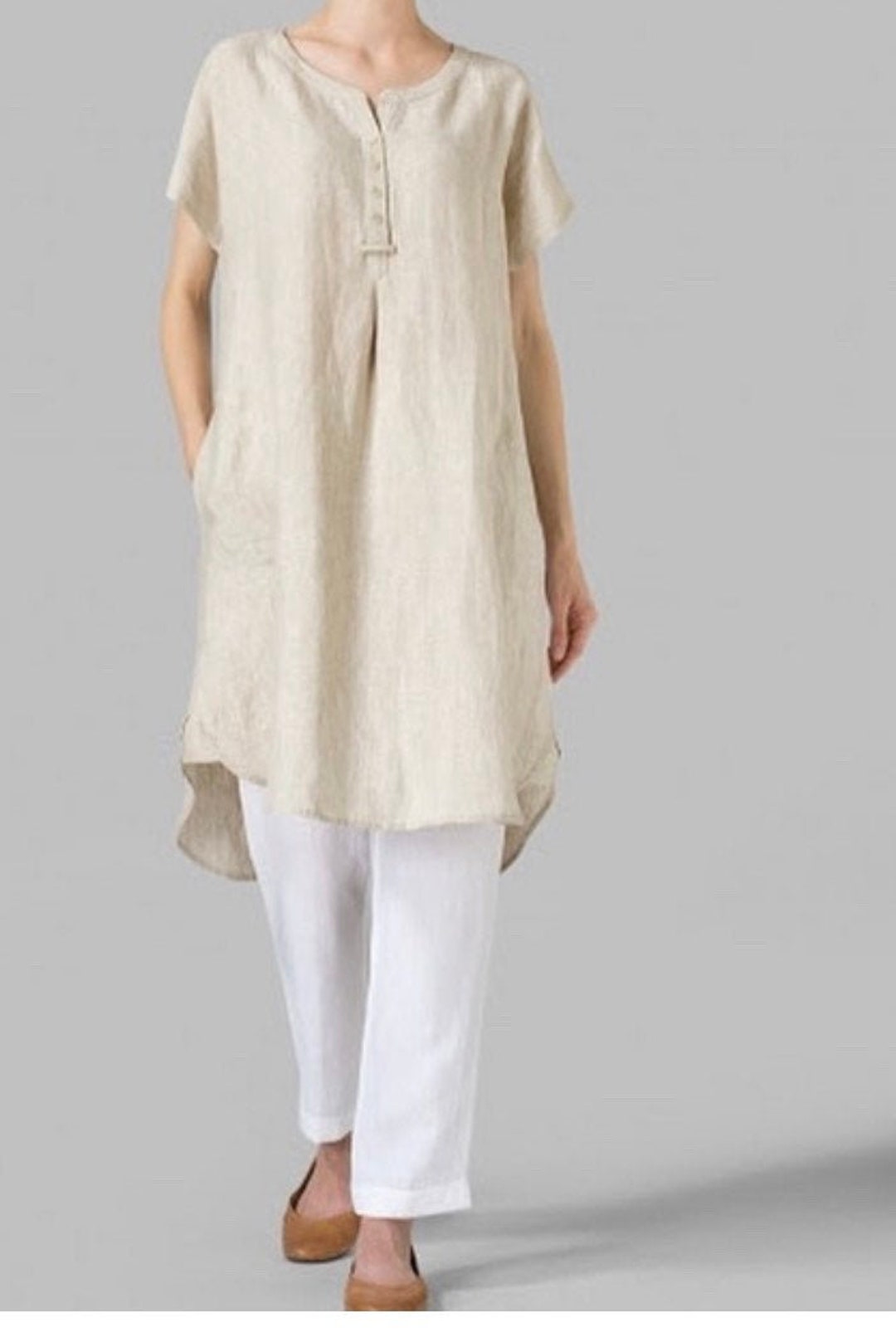 Women Linen Buttoned off White Pocket Tunic for Summer 100% - Etsy