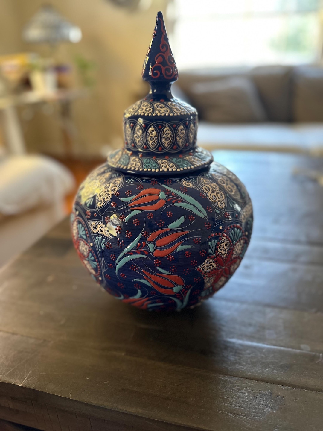 Navy Red White Jar With Lid, Blue and White Home Decoration, Large Size ...