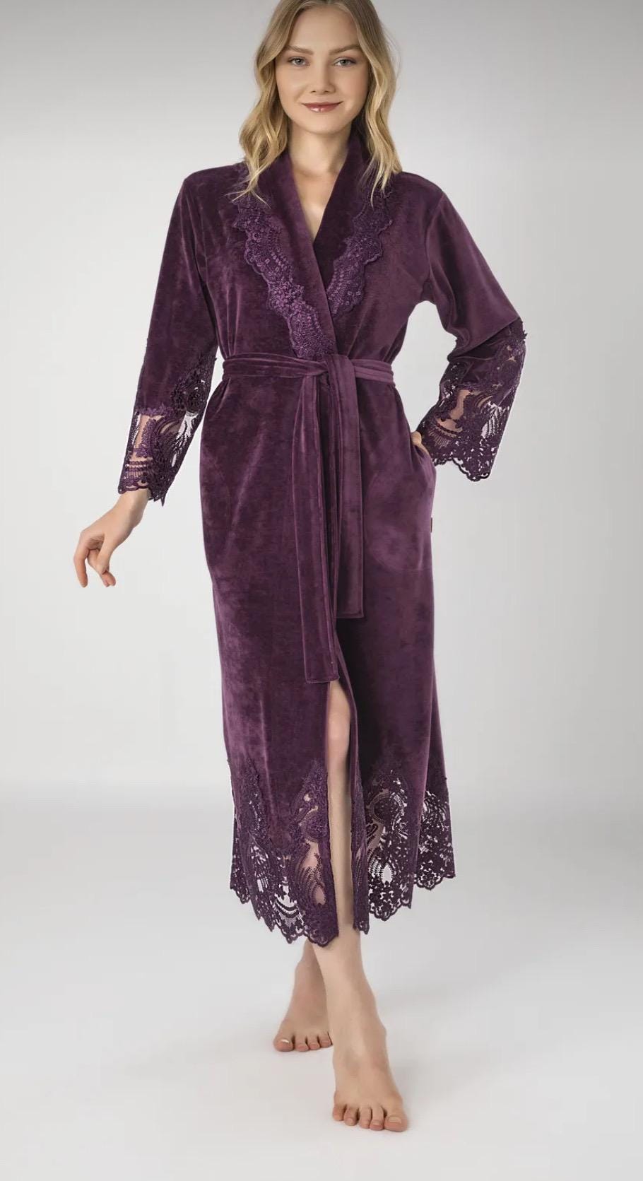 Fancy Lady Robe Luxurious Velvet Ivory Woman Long Lace Robe, Cozy Spa Woman Robe, Gift ...