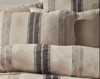 4 Pieces Natural Linen sheet set, beige linen bedding, linen top sheet, linen fitted sheet and two linen pillow cases