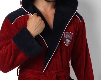 Luxurious Mens hooded bathrobe ,burgundy/Navy Turkish Organic Cotton/bamboo Mens Bathrobe, Luxury Man Bathrobe, ,/Mother's Day Gift