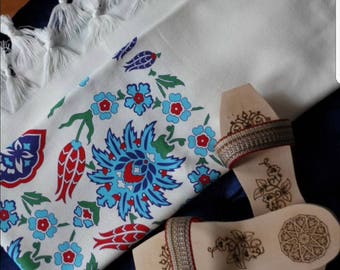 Toalla turca de mezcla de algodón, diseño floral de Iznik, peshtemal para baño de playa, regalo.
