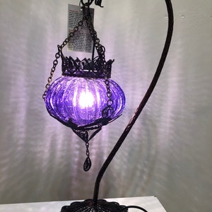 Purple Turkish Mosaic Table Lamp, Vintage Handmade Copper
