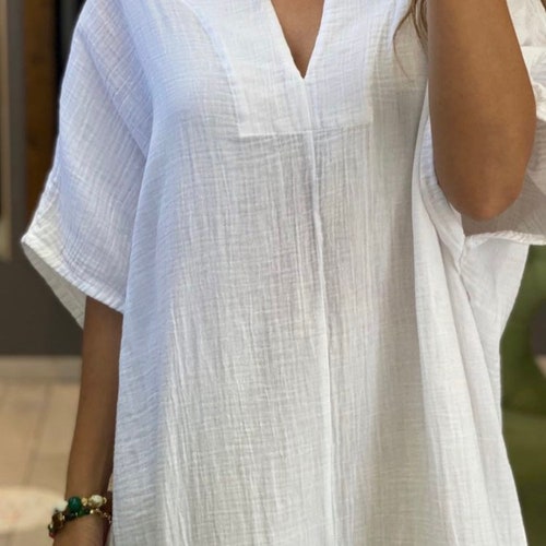 White organic Cotton Kaftan dress, oversized long dress, loose cotton shops dress, gift for her