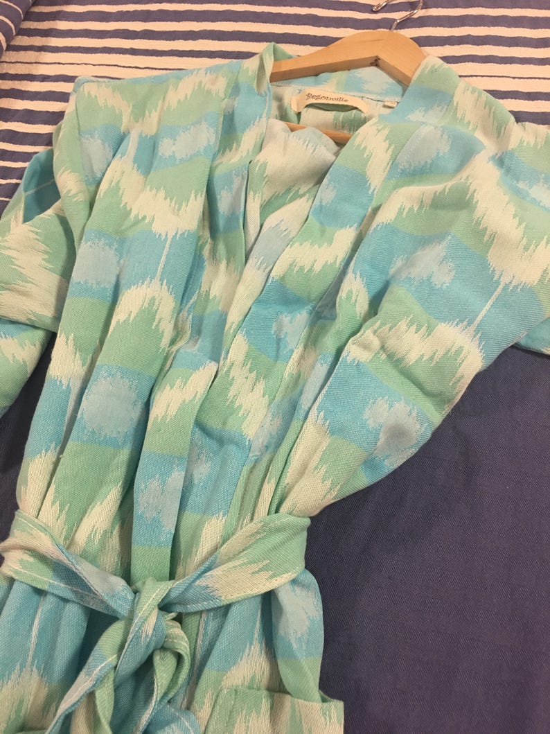 Turkish cotton bamboo blend Luxury woman turquoise kimano bathrobe wıth pocket/super soft like silk /peshtemal robe/beach/bath/spa/pool image 2