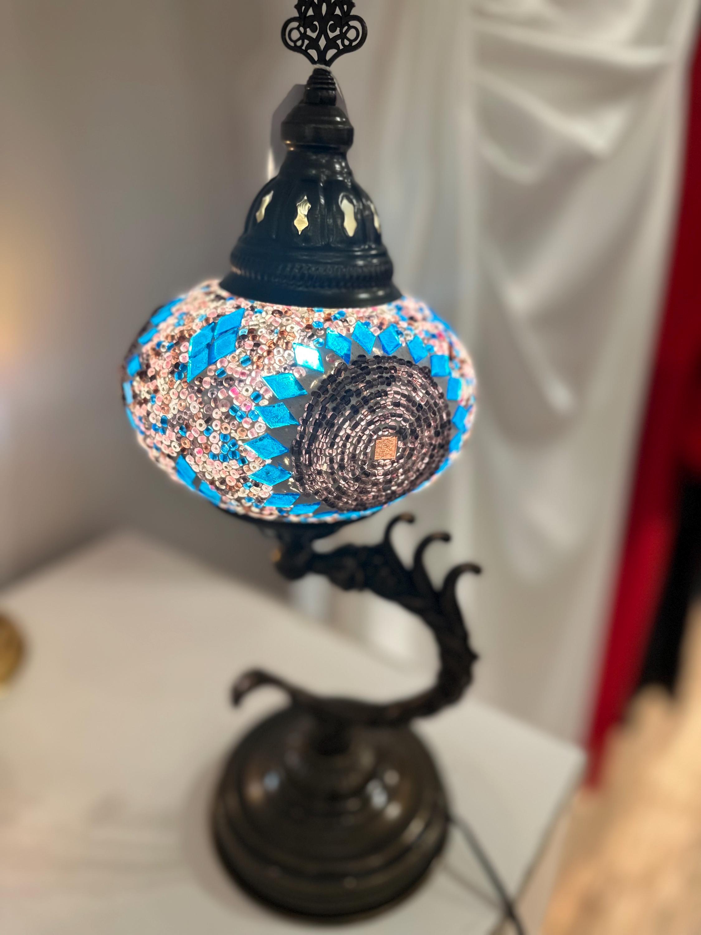 Pink Turkish Mosaic Table Lamp , Special Hand Made Vintage Turkish