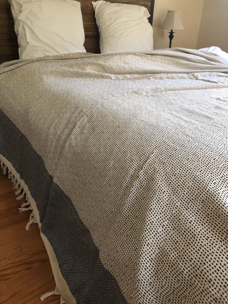 Turkish Cotton Blanket in White/black Lightweight Blanket Etsy