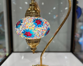 Turkish Glass Mosaic Lamp, Handmade Turkish Vintage Antique Look Gold Color Turkish table lamp,turkish mosaic Copper Filigree Table Lamp
