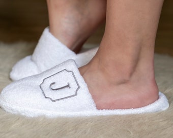 Monogrammed Unisex Terry Cloth Slippers, Turkish cotton terry unisex spa slippers, lounging terry slippers for house, bath, guest, birthday