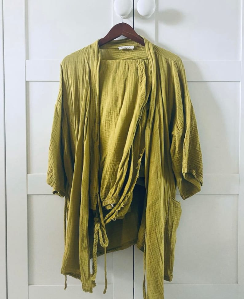 Organic Cotton Kimono Robe Set Soft Cotton Kimono Top Pant Etsy