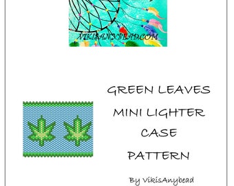 Green Leaves Tubular Peyote Stitch Mini Lighter Case Pattern