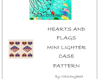 Hearts and Flags Tubular Peyote Stitch Mini Lighter Case Pattern