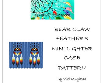 Bear Claw Feathers Tubular Peyote Stitch Mini Lighter Case Pattern