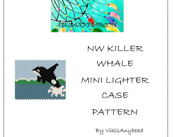 NW Killer Whale Scene Tubular Peyote Stitch Mini Lighter Case Pattern
