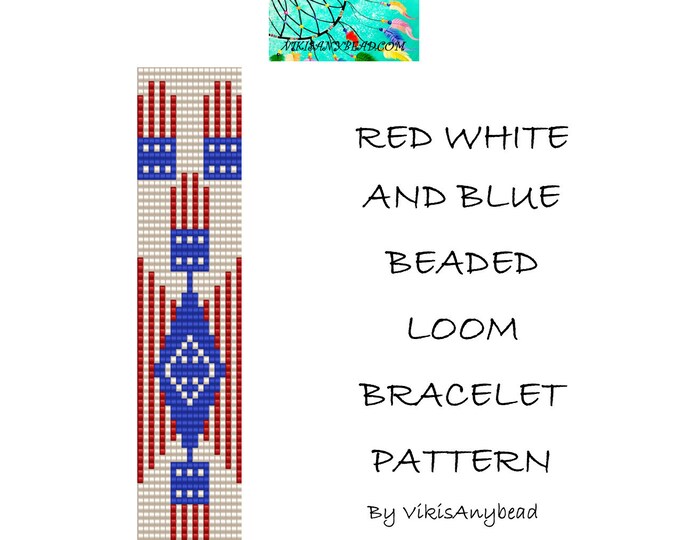Red White and Blue Beaded Loom Bracelet Pattern by VikisAnybead