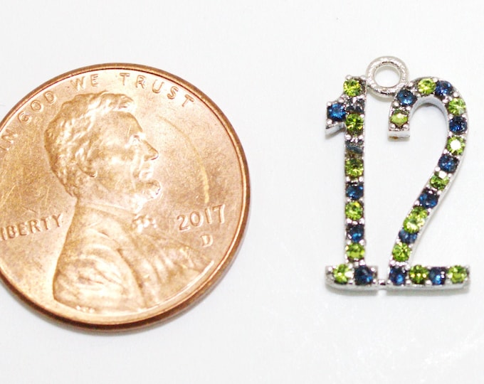 Seahawk inspired Montana blue and green rhinestone small 12 charm 10pc