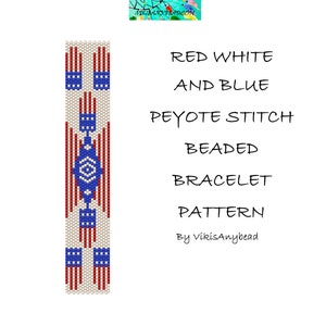 Red White and Blue Beaded Peyote Stitch Bracelet Pattern by VikisAnybead
