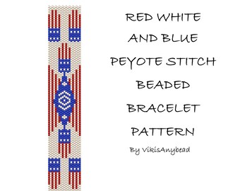 Red White and Blue Beaded Peyote Stitch Bracelet Pattern by VikisAnybead