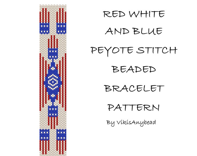 Red White and Blue Beaded Peyote Stitch Bracelet Pattern by VikisAnybead