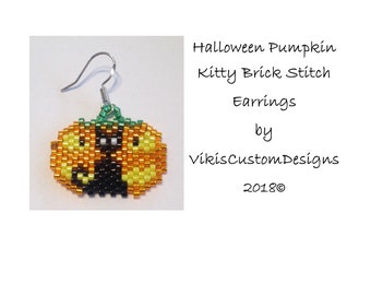 Halloween Pumpkin Kitty Brick Stitch Earrings Pattern by vikiscustomdesigns