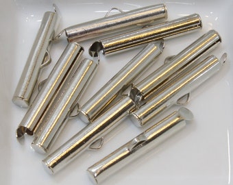 Slider Clasps Ends Clasps Titanium Silver or Bright Silver 24.5MM 10PC