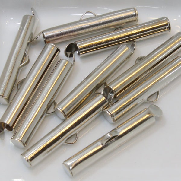 Slider Clasps Ends Clasps Titanium Silver or Bright Silver 24.5MM 10PC