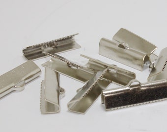 Stylish Silver Smooth Ribbon Crimp Ends Leather V Clamps 20MM 10PC