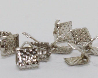 Stylish Silver Textured Ribbon Crimp Ends Leather V Clamps 5MM 10PC