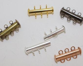 Classy 3 Strand Brass Slide Lock or Magnetic Slide Clasp 1PC