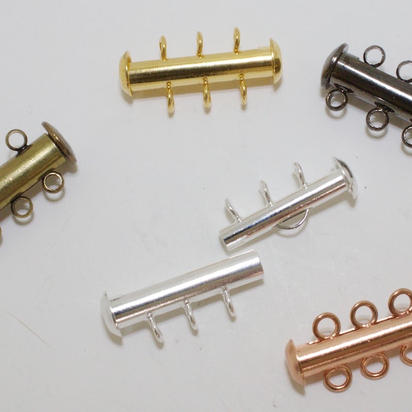 Classy 3 Strand Brass Slide Lock or Magnetic Slide Clasp 1PC