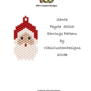 Mönster för örhängen med peyotesöm och jultomtens ansikte av vikiscustomdesigns