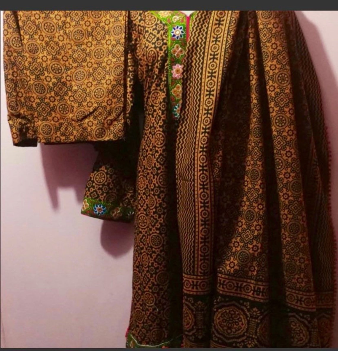 ajrak on black shalwar kameez