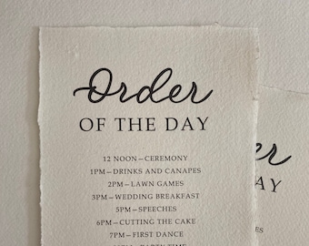 Order of the Day - Order of Service on Handmade paper - Wedding and Event Order of Service