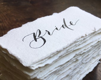 Wedding Place Card on Handmade Paper - Handwritten Calligraphy - Place Cards - Name Cards - Place Settings