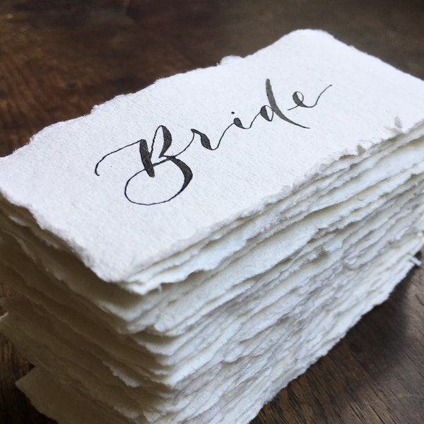 Marque-place pour mariage sur papier fait main - calligraphie manuscrite - marque-places - cartes de visite - couverts