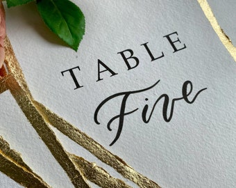 Table Numbers Printed on Handmade Paper with or without Gold, Silver or Rose Gold Foil - Wedding Table Names and Numbers - Table Setting