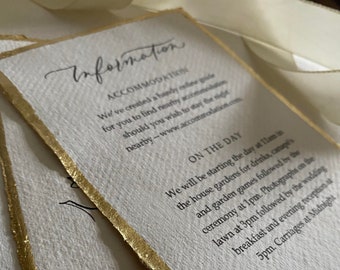 Wedding Information Cards with Gold Leaf - Silver Leaf - Rose Gold Edges - Wedding Details Cards