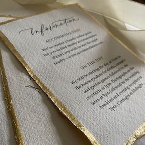 Wedding Information Cards with Gold Leaf - Silver Leaf - Rose Gold Edges - Wedding Details Cards