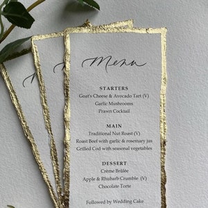 Menu's op handgeschept papier met of zonder goud-, zilver- of roségoudfolie - Kalligrafie Trouwmenu