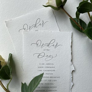 Order of the Day - Order of Service-kaarten op handgeschept papier - Order of Service voor bruiloften en evenementen