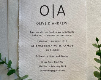 Custom Wedding Invitations with monogram  - Wedding Invitations on Handmade Paper - Wedding Invites