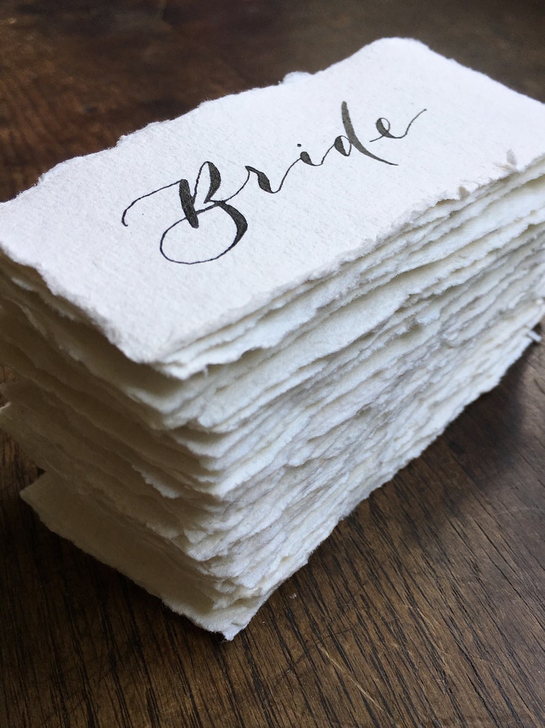 Wedding Place Card on Handmade Paper Handwritten Calligraphy Place Cards Name Cards Place Settings image 1