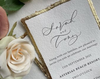 Wedding Invitations with Gold Leaf, Silver Leaf - Pack of 1, 10 etc - Handmade Paper Invitations - Wedding Invites - Wedding