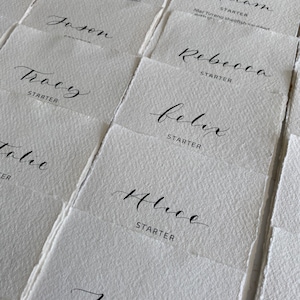 Menus with Names on Handmade Paper with or without Gold Leaf Edges - Calligraphy Wedding Menu and Placecard